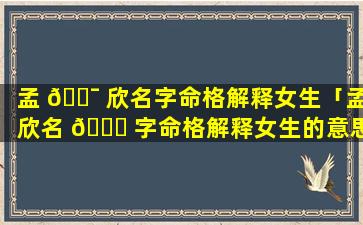 孟 🐯 欣名字命格解释女生「孟欣名 🐘 字命格解释女生的意思」